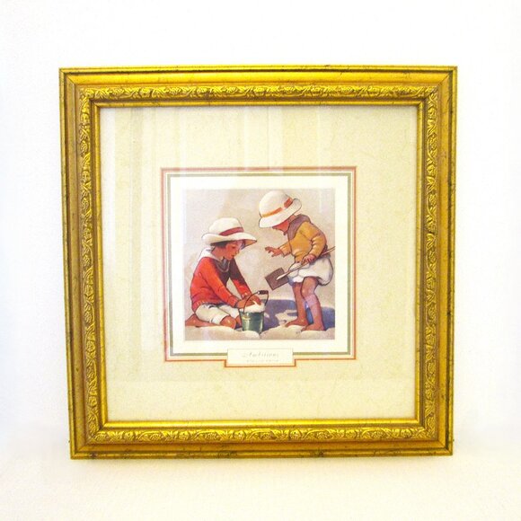 Vintage/Antique Framed in gold children playing "Ambitions," by Willcox Smith - Picture 2 of 9